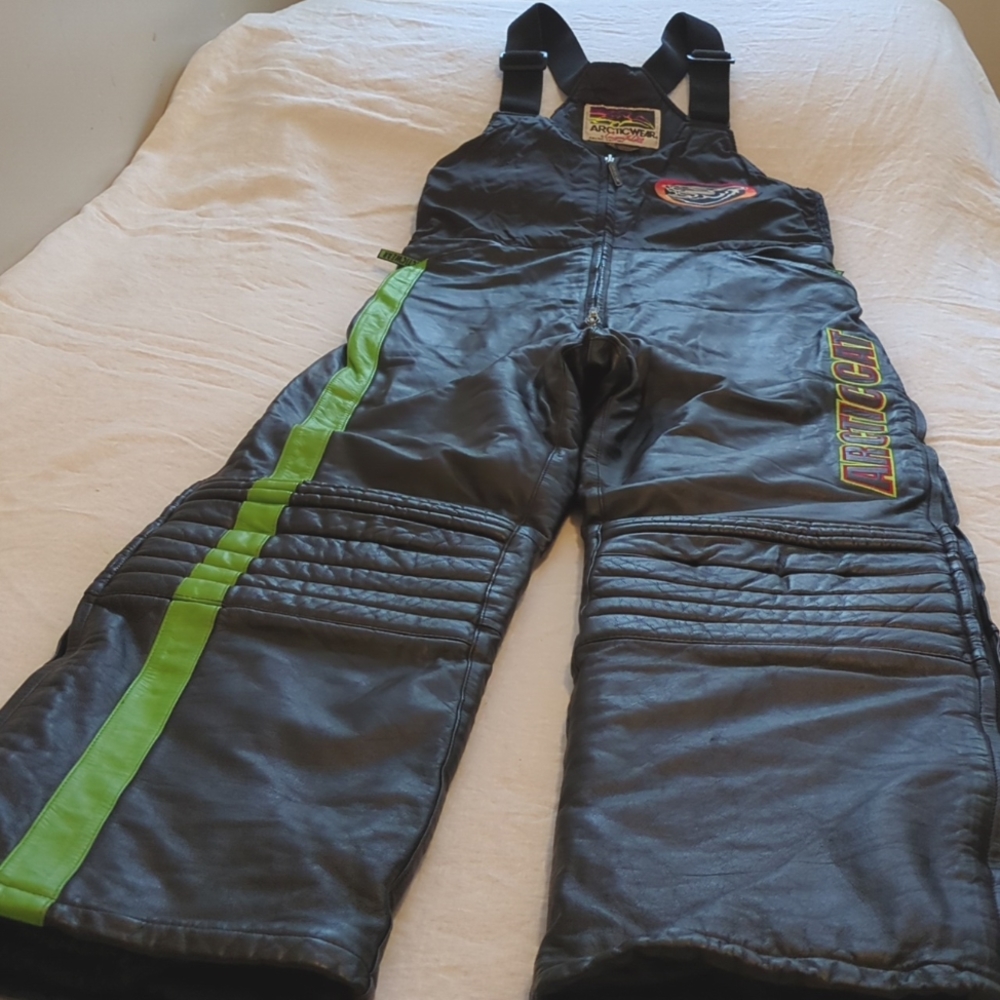 Vintage Arctic Cat Leather Snowmobile Bib Pants